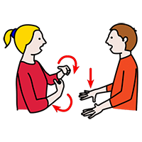 Dos personas sordas de frente hablando por señas